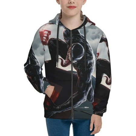 Venom Boys/Girls/Teens 3D Digital Print Full Zip Unisex Hooded Sweatshirt Long Sleeve Casual Drawstring Pullover Novelty Hoodies with Pocket X-Large