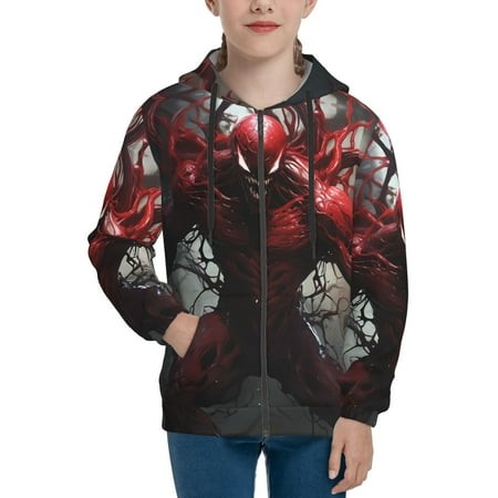 Venom 25 Boys/Girls/Teens 3D Digital Print Full Zip Unisex Hooded Sweatshirt Long Sleeve Casual Drawstring Pullover Novelty Hoodies with Pocket X-Larg