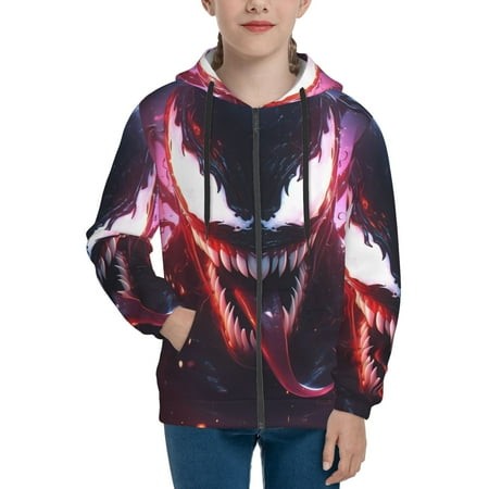 Venom 24 Boys/Girls/Teens 3D Digital Print Full Zip Unisex Hooded Sweatshirt Long Sleeve Casual Drawstring Pullover Novelty Hoodies with Pocket X-Larg