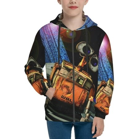 WALL E 1 Boys/Girls/Teens 3D Digital Print Full Zip Unisex Hooded Sweatshirt Long Sleeve Casual Drawstring Pullover Novelty Hoodies with Pocket X-Larg