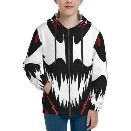 Venom 29 Boys/Girls/Teens 3D Digital Print Full Zip Unisex Hooded Sweatshirt Long Sleeve Casual Drawstring Pullover Novelty Hoodies with Pocket X-Larg