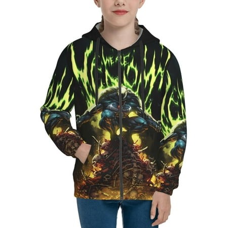 Venom-30 Boys/Girls/Teens 3D Digital Print Full Zip Unisex Hooded Sweatshirt Long Sleeve Casual Drawstring Pullover Novelty Hoodies with Pocket X-Larg