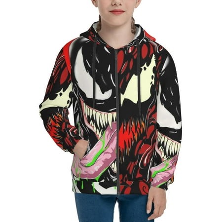 VENOM Boys/Girls/Teens 3D Digital Print Full Zip Unisex Hooded Sweatshirt Long Sleeve Casual Drawstring Pullover Novelty Hoodies with Pocket X-Large