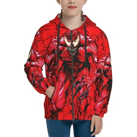 Venom 18 Boys/Girls/Teens 3D Digital Print Full Zip Unisex Hooded Sweatshirt Long Sleeve Casual Drawstring Pullover Novelty Hoodies with Pocket X-Larg