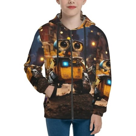 WALL E 3 Boys/Girls/Teens 3D Digital Print Full Zip Unisex Hooded Sweatshirt Long Sleeve Casual Drawstring Pullover Novelty Hoodies with Pocket X-Larg