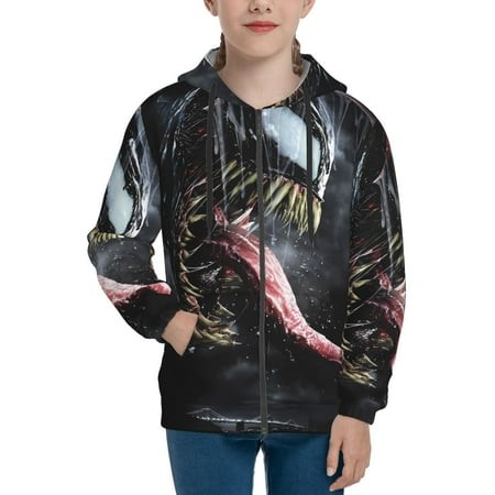 Venom 27 Boys/Girls/Teens 3D Digital Print Full Zip Unisex Hooded Sweatshirt Long Sleeve Casual Drawstring Pullover Novelty Hoodies with Pocket X-Larg
