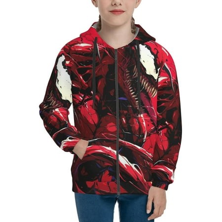 Venom 16 Boys/Girls/Teens 3D Digital Print Full Zip Unisex Hooded Sweatshirt Long Sleeve Casual Drawstring Pullover Novelty Hoodies with Pocket X-Larg