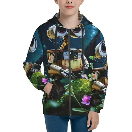WALL E 2 Boys/Girls/Teens 3D Digital Print Full Zip Unisex Hooded Sweatshirt Long Sleeve Casual Drawstring Pullover Novelty Hoodies with Pocket X-Larg