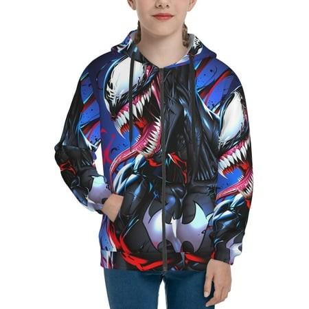Venom 32 Boys/Girls/Teens 3D Digital Print Full Zip Unisex Hooded Sweatshirt Long Sleeve Casual Drawstring Pullover Novelty Hoodies with Pocket X-Larg