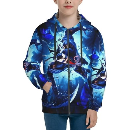Venom 33 Boys/Girls/Teens 3D Digital Print Full Zip Unisex Hooded Sweatshirt Long Sleeve Casual Drawstring Pullover Novelty Hoodies with Pocket X-Larg