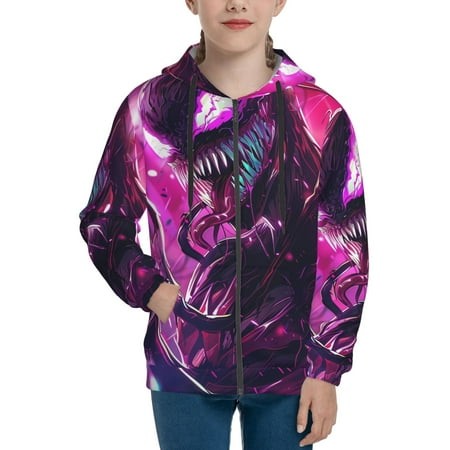 Venom 15 Boys/Girls/Teens 3D Digital Print Full Zip Unisex Hooded Sweatshirt Long Sleeve Casual Drawstring Pullover Novelty Hoodies with Pocket X-Larg