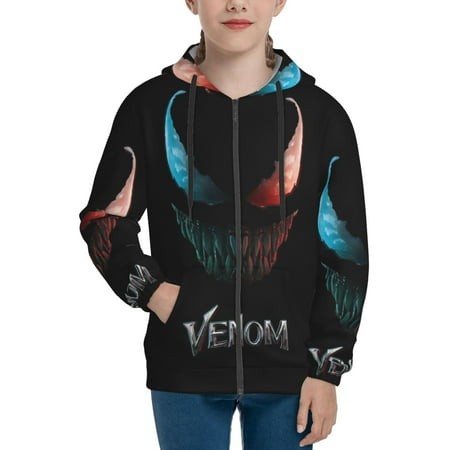 VENOM Boys/Girls/Teens 3D Digital Print Full Zip Unisex Hooded Sweatshirt Long Sleeve Casual Drawstring Pullover Novelty Hoodies with Pocket X-Large