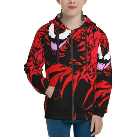 Venom 23 Boys/Girls/Teens 3D Digital Print Full Zip Unisex Hooded Sweatshirt Long Sleeve Casual Drawstring Pullover Novelty Hoodies with Pocket X-Larg
