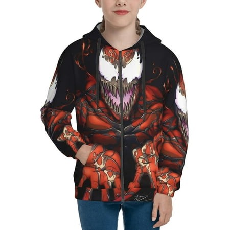Venom 19 Boys/Girls/Teens 3D Digital Print Full Zip Unisex Hooded Sweatshirt Long Sleeve Casual Drawstring Pullover Novelty Hoodies with Pocket X-Larg