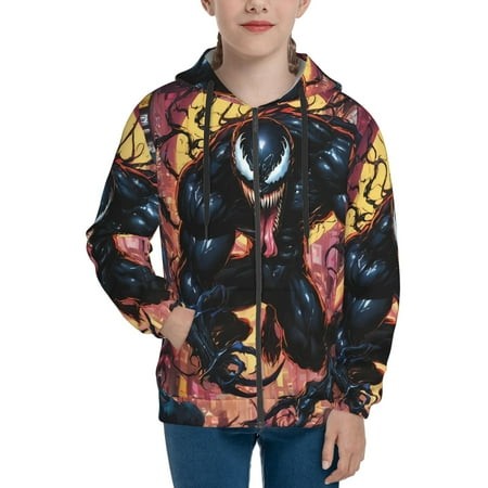 Venom 12 Boys/Girls/Teens 3D Digital Print Full Zip Unisex Hooded Sweatshirt Long Sleeve Casual Drawstring Pullover Novelty Hoodies with Pocket X-Larg