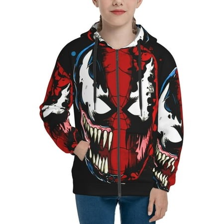Venom 28 Boys/Girls/Teens 3D Digital Print Full Zip Unisex Hooded Sweatshirt Long Sleeve Casual Drawstring Pullover Novelty Hoodies with Pocket X-Larg