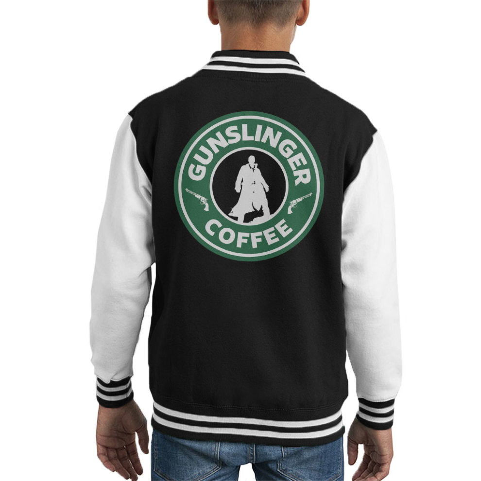 (X-Large (12-13 Yrs), Black/White) Gunslinger Starbucks Coffee Dark Tower Kid's Varsity Jacket