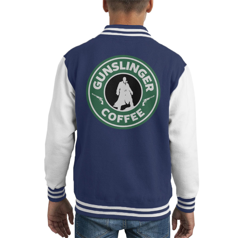(X-Large (12-13 Yrs), Navy/White) Gunslinger Starbucks Coffee Dark Tower Kid's Varsity Jacket