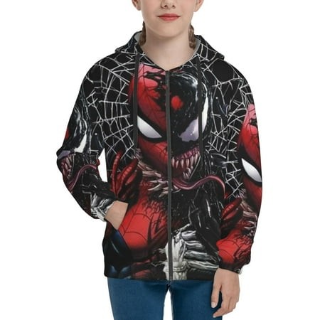 VENOM Boys/Girls/Teens 3D Digital Print Full Zip Unisex Hooded Sweatshirt Long Sleeve Casual Drawstring Pullover Novelty Hoodies with Pocket X-Large