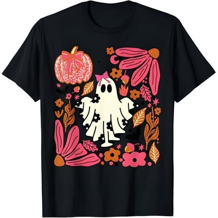 Halloween Cute Ghost Pink Coquette Bows Ghost Halloween 2024 T-Shirt Halloween