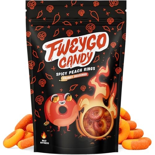 Fweygo Chamoy Candy Peach Rings, Authentic Mexican Candy, TikTok Candy, Chamoy Gummy Candy, Tajin Candy with a Perfect Balance of Sweet & Spicy, 5 Oz