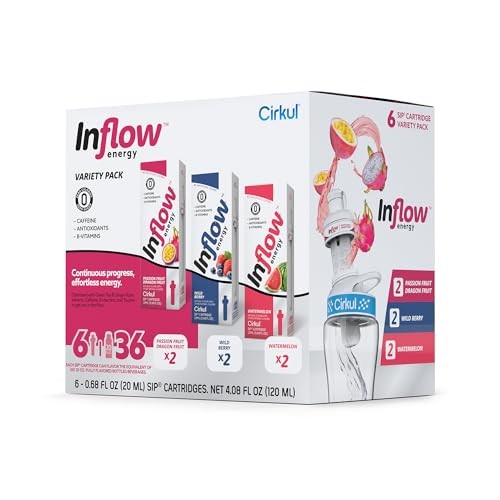 Cirkul Inflow Energy Flavor Cartridge Variety Pack  Drink Mix  6-Pack (2 Passion Fruit Dragon Fruit  2 Wild Berry  & 2 Watermelon)