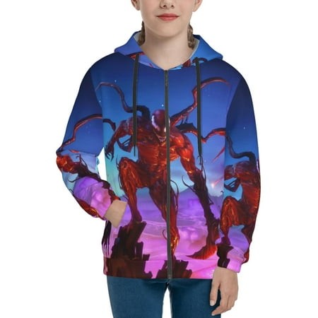 VENOM Boys/Girls/Teens 3D Digital Print Full Zip Unisex Hooded Sweatshirt Long Sleeve Casual Drawstring Pullover Novelty Hoodies with Pocket X-Large