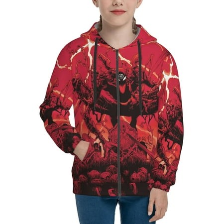 VENOM Boys/Girls/Teens 3D Digital Print Full Zip Unisex Hooded Sweatshirt Long Sleeve Casual Drawstring Pullover Novelty Hoodies with Pocket X-Large