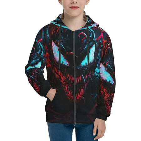 Venom 8 Boys/Girls/Teens 3D Digital Print Full Zip Unisex Hooded Sweatshirt Long Sleeve Casual Drawstring Pullover Novelty Hoodies with Pocket X-Large