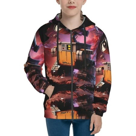 WALL E Boys/Girls/Teens 3D Digital Print Full Zip Unisex Hooded Sweatshirt Long Sleeve Casual Drawstring Pullover Novelty Hoodies with Pocket X-Large