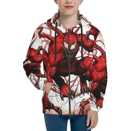 VENOM Boys/Girls/Teens 3D Digital Print Full Zip Unisex Hooded Sweatshirt Long Sleeve Casual Drawstring Pullover Novelty Hoodies with Pocket X-Large