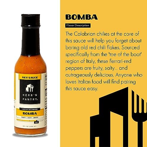 Herb'n Pantry Bomba Hot Sauce, 5 Fl. Oz.  Fruity, Salty & Bright  Italian Calabrese Flavor, Calabrian Chili Sauce, Pair with Meals & Snacks, Street Fo thumbnail