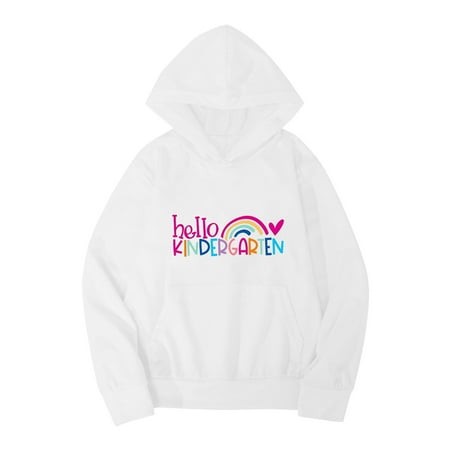 Hoodies for Girls 14-16 Kids Boys Girls Autumn WInter School Season Hello Kindergarten Letter Printed Long Sleeve Hoodie Warm and Comfortable Tops Chi