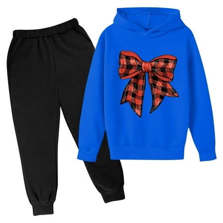 Ovbmpzd Christmas Baby Girl Outfit Blue Tapered Hooded Buffalo Plaid Sweatshirts Pants Big Kids Sets Girls 9 Years