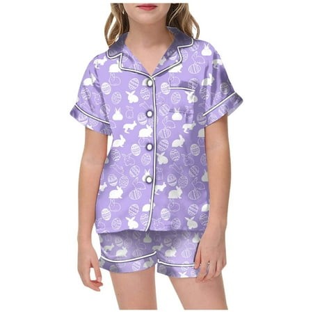 Fainosmny Big Girls Pajamas Set Pjs Happy Easter Day Kid Diy Hand Painted Homewear Set Colouring Pajama Sets for Girl Can Play Sleepwear Easter Bunny 