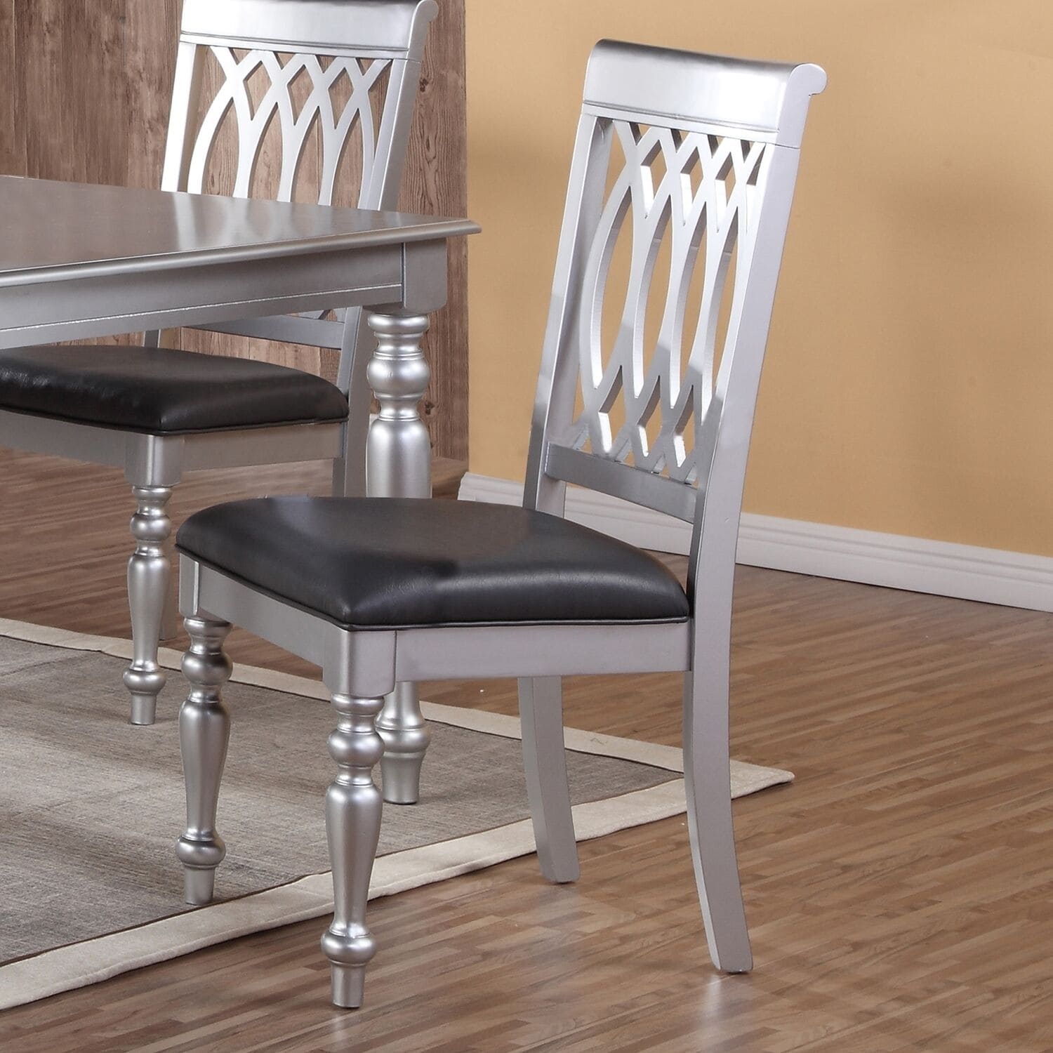 Home Source D-6051-SC Veronika Two Piece Fabric and Wood Dining Chair Set Black / Silver Indoor Furniture Chairs Dining