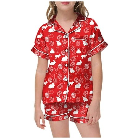 Fainosmny Little Girls Pajamas Set Pjs Happy Easter Day Kid Diy Hand Painted Homewear Set Colouring Pajama Sets for Girl Can Play Sleepwear Easter Bun