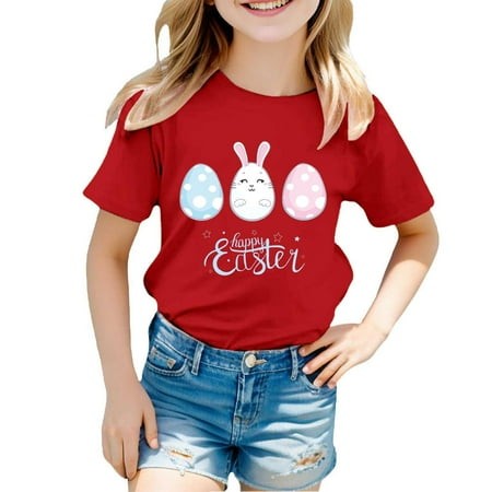 Fainosmny Big Girls Big Boys T-Shirts Tees Tops Happy Easter Day Children S Fashion Theme Printed T Shirt Casual Comfortable Top for Boys Girls Easter
