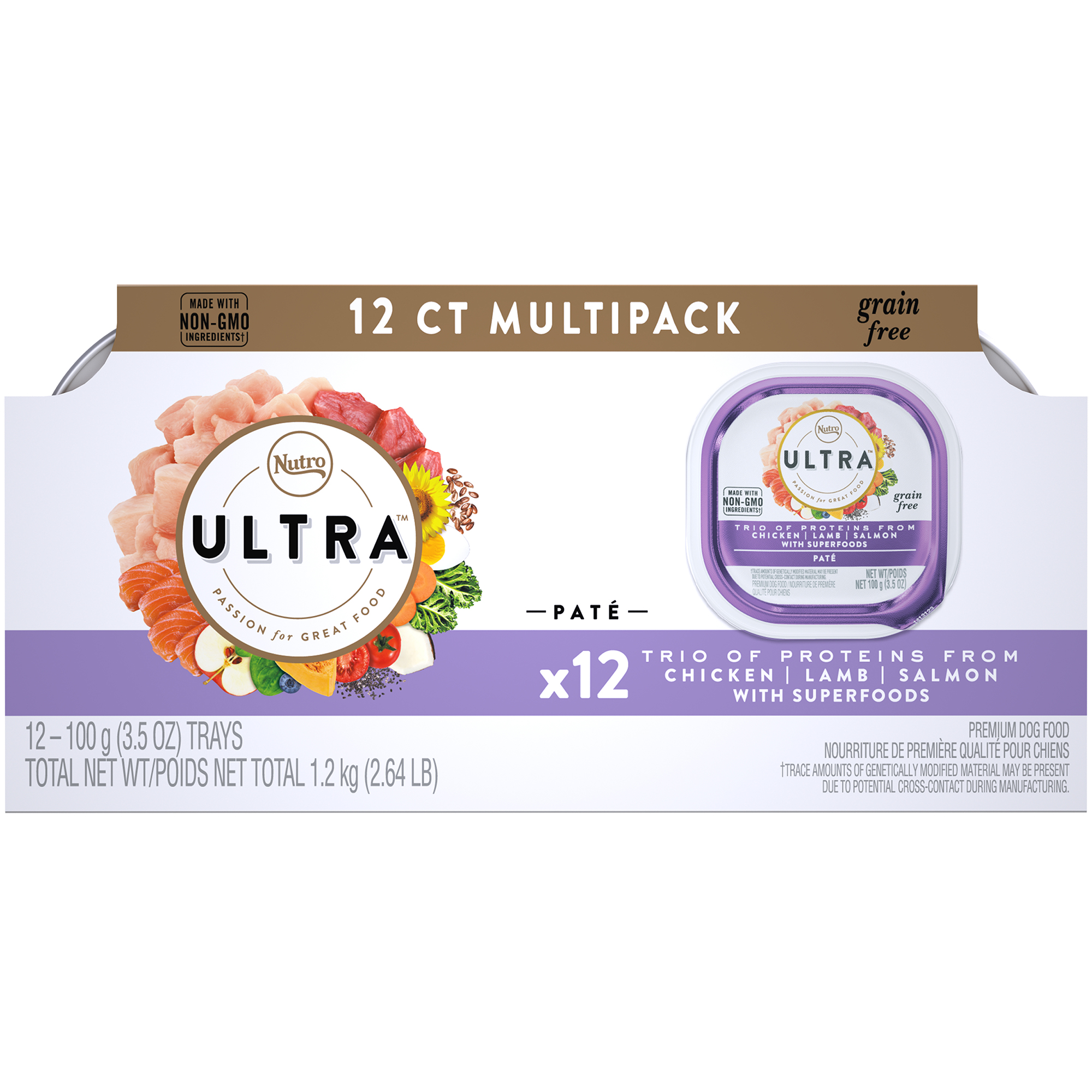 Nutro Ultra Adult Pate Trio of Proteins Chicken  Lamb & Whitefish Wet Dog Food  (24) 3.5 Oz Trays