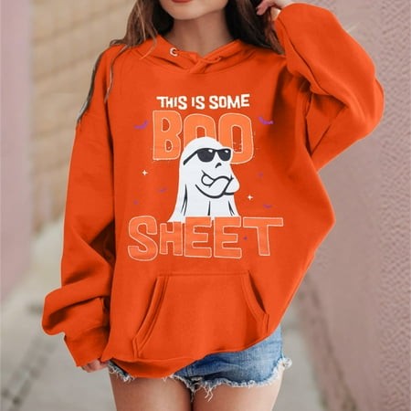 Winter Outfits for Women 2024 Boys Lightweight Jacket Orange School Clothes Halloween Ghost Print Girl Hoodie Baby Girl 100 Hoodie