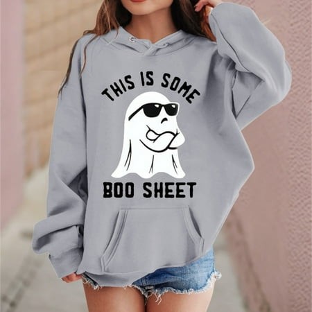 Fall Outfits for Women 2024 Hoodies for Teen Girls Cheap Grey School Clothes Halloween Ghost Print Girls Hoodie Clothes for Girls 150 Hoodie