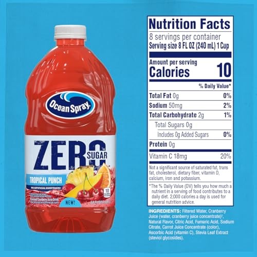 Ocean Spray ZERO Sugar Tropical Punch Juice Drink, Tropical Punch Juice Drink Sweetened with Stevia, 64 Fl Oz Bottle (Pack of 1) thumbnail