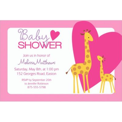 Custom Sweet Giraffes & Heart Girl Invitations