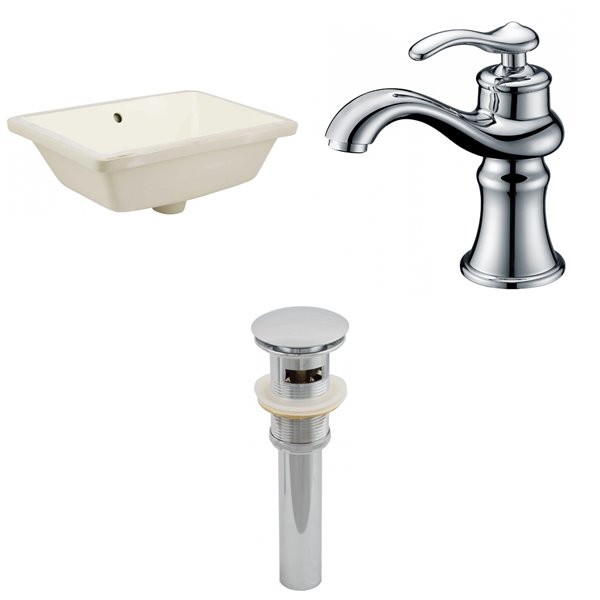 18.25-in. W CUPC Rectangle Undermount Sink Set in Biscuit - Chrome Hardware - Overflow Drain Incl. - American Imaginations AI-12989