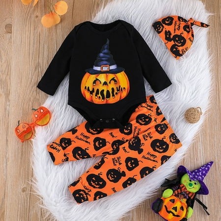 HXHYQKP 2024 Kids Halloween Clothings Cowl Neck Infant Halloween Ghost Romper Jumpsuit Pants Headbands Costume Gifts for Kids on Halloween Black 60