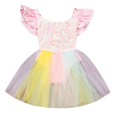 TSADFHJI Fall Outfits Girls Dresses Size 14-16 Under 10 Fall Outfits Toddler Girl Dress up Set 2T Toddler Kid Baby Girl Sleeveless Rainbow Sequined La