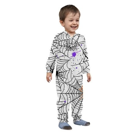 ZQUUVOU 2024 Family Halloween Clothes Matching Pajamas Pumpkins Ghosts Print Hoodie Onsie Pjs Couple Pajama Family Outfits White