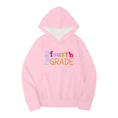 Toraway Girls Sweatshirts Size 14-16 Kids Boys Girls Autumn WInter School Fourth Grade Letter Printed Long Sleeve Hoodie Warm and Comfortable Tops Chi