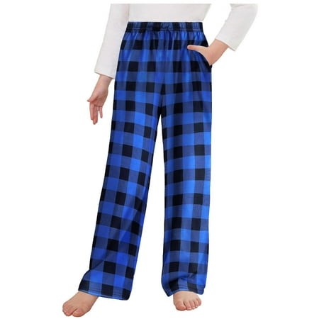 Ovbmpzd Wide Leg Pants for Kids Blue Relaxed Fit Buffalo Cotton Drawstring Pants Baggy Jeans for Kids Girls 6 Years