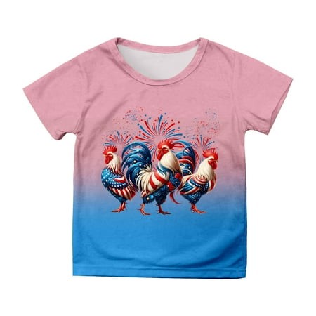 TSADFHJI Teen T Shirts for Girls 14-16 Christmas Girls Tops Size 8-10 Shirts for Teen Kids Boys Girls Short Sleeve Independence Day Prints T Shirt Chi